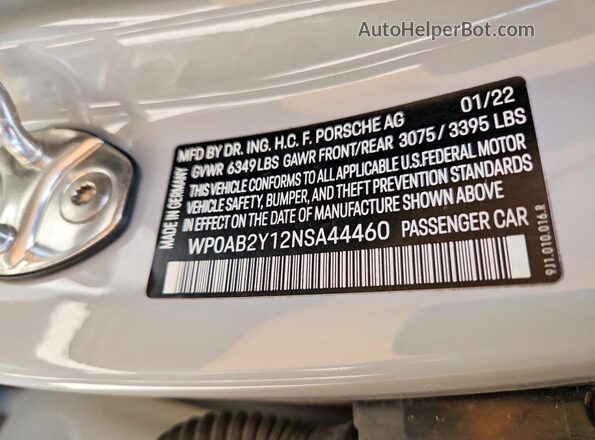 WP0AB2Y12NSA44460 2022 PORSCHE TAYCAN Gray VIN sticker view
