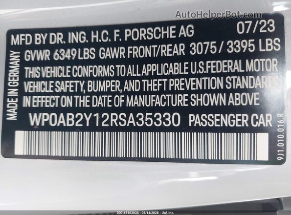 WP0AB2Y12RSA35330 2024 PORSCHE TAYCAN Серый Вид подкапотного пространства