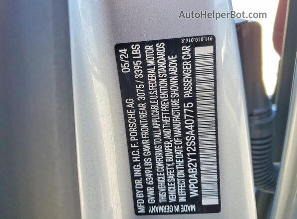WP0AB2Y12SSA40775 2025 PORSCHE TAYCAN Silver Widok naklejki z numerem VIN