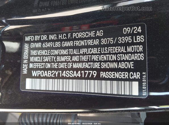 WP0AB2Y14SSA41779 2025 PORSCHE TAYCAN Black Շարժիչի բաժամունքի տեսք