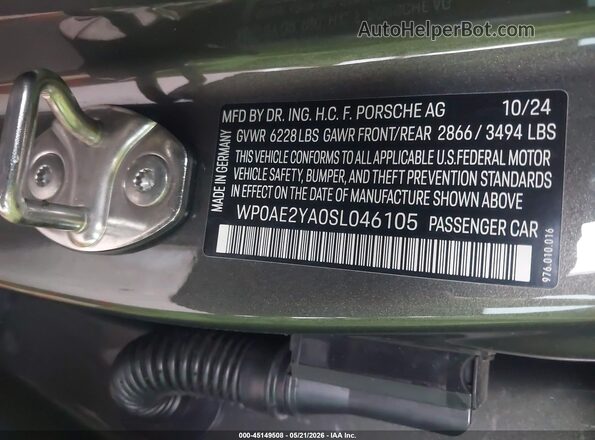WP0AE2YA0SL046105 2025 PORSCHE PANAMERA Серый Вид подкапотного пространства