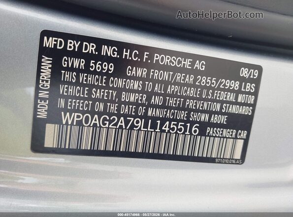 WP0AG2A79LL145516 2020 PORSCHE PANAMERA Черный Вид подкапотного пространства