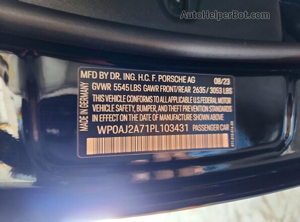 WP0AJ2A71PL103431 2023 PORSCHE PANAMERA Black Vista del compartimento del motor