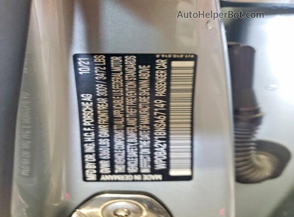 WP0BA2Y18NSA67149 2022 PORSCHE TAYCAN Silver Widok naklejki z numerem VIN