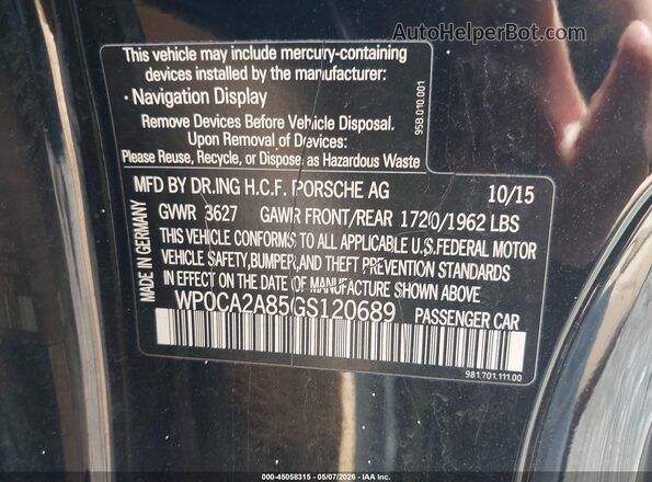 WP0CA2A85GS120689 2016 PORSCHE BOXSTER Black Շարժիչի բաժամունքի տեսք