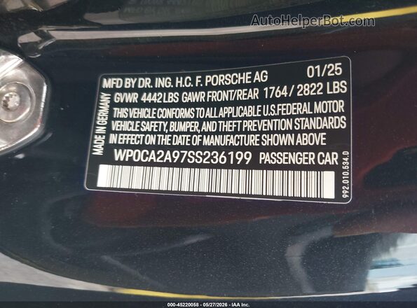 WP0CA2A97SS236199 2025 PORSCHE 911 Черный Вид подкапотного пространства