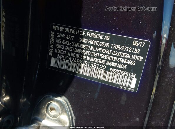 WP0CA2A9XJS138122 2018 PORSCHE 911 Black Շարժիչի բաժամունքի տեսք