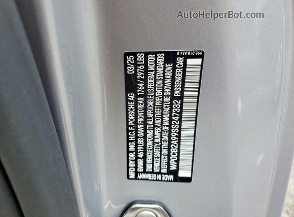 WP0CB2A99SS247332 2025 PORSCHE 911 Silver ძრავის განყოფილების ხედი