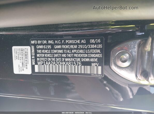 WP1AA2A20HKA81576 2017 PORSCHE CAYENNE Black Вид підкапотного простору