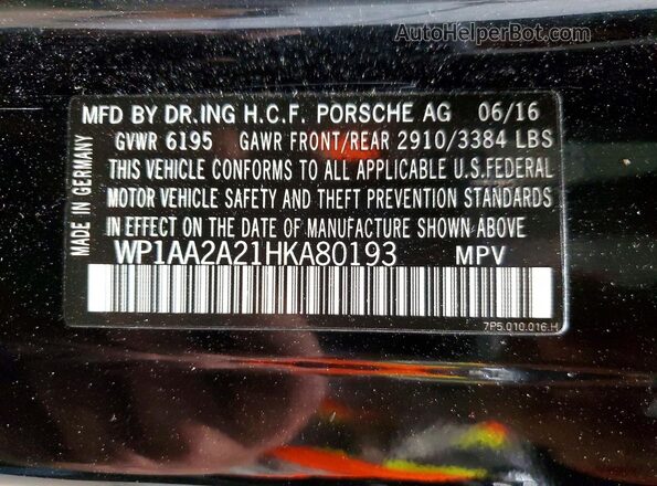 WP1AA2A21HKA80193 2017 PORSCHE CAYENNE Black 