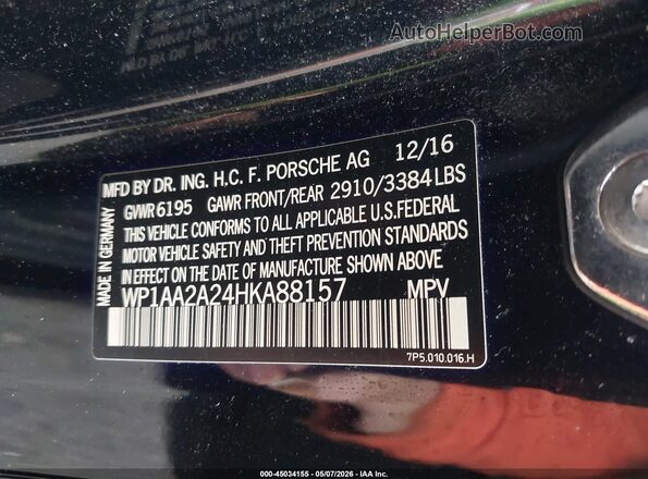 WP1AA2A24HKA88157 2017 PORSCHE CAYENNE Black 