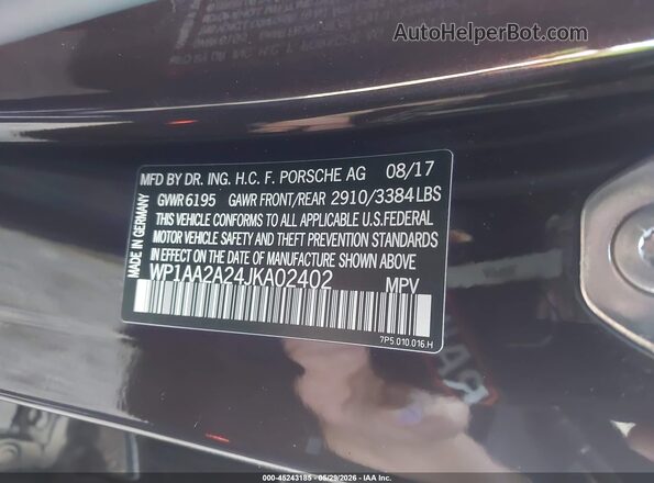 WP1AA2A24JKA02402 2018 PORSCHE CAYENNE Maroon Շարժիչի բաժամունքի տեսք