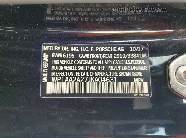 WP1AA2A27JKA04631 2018 PORSCHE CAYENNE Black 