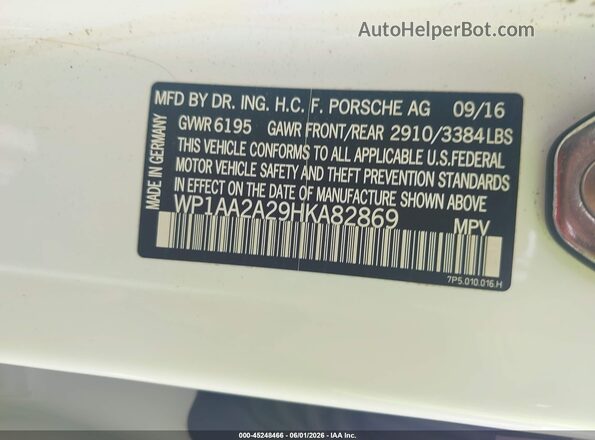WP1AA2A29HKA82869 2017 PORSCHE CAYENNE Белый Вид подкапотного пространства