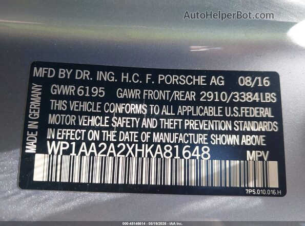 WP1AA2A2XHKA81648 2017 PORSCHE CAYENNE Серебряный Вид подкапотного пространства