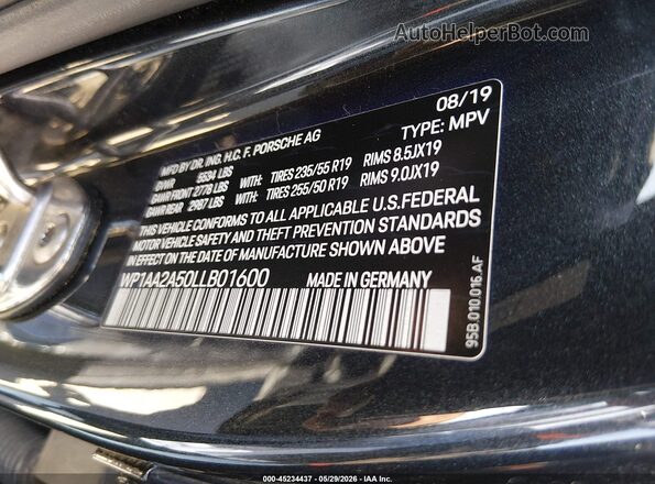 WP1AA2A50LLB01600 2020 PORSCHE MACAN Gray Շարժիչի բաժամունքի տեսք