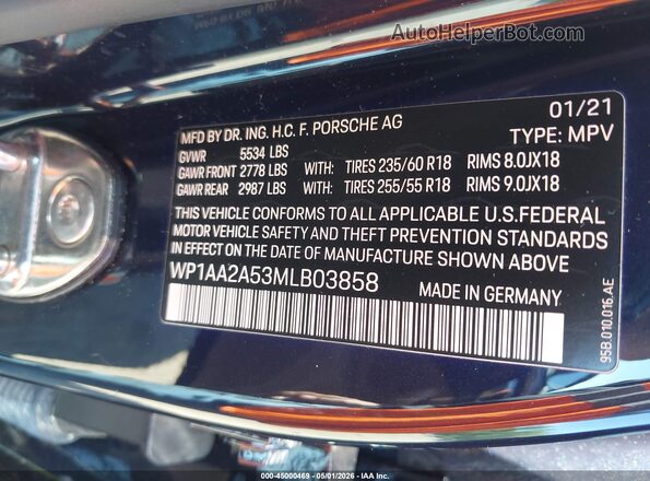 WP1AA2A53MLB03858 2021 PORSCHE MACAN Black Widok komory silnika