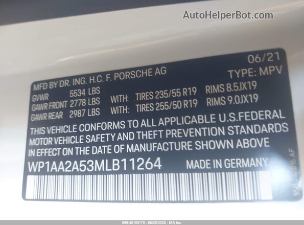 WP1AA2A53MLB11264 2021 PORSCHE MACAN Белый Вид подкапотного пространства
