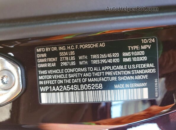 WP1AA2A54SLB05258 2025 PORSCHE MACAN Burgundy VIN sticker view