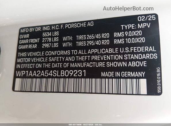 WP1AA2A54SLB09231 2025 PORSCHE MACAN White Widok komory silnika