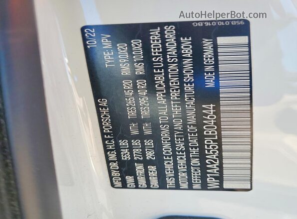 WP1AA2A55PLB04644 2023 PORSCHE MACAN White Widok naklejki z numerem VIN