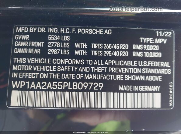 WP1AA2A55PLB09729 2023 PORSCHE MACAN Black Vista del compartimento del motor