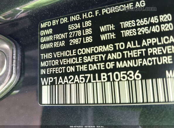 WP1AA2A57LLB10536 2020 PORSCHE MACAN Gray ძრავის განყოფილების ხედი