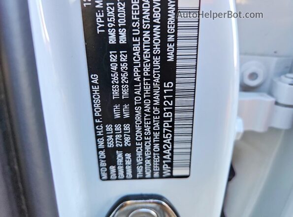 WP1AA2A57PLB12115 2023 PORSCHE MACAN Белый Вид наклейки с VIN-кодом