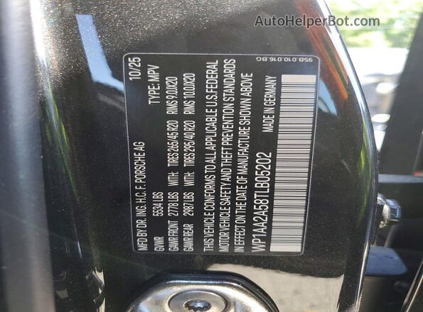 WP1AA2A58TLB05202 2026 PORSCHE MACAN Charcoal Вид наклейки з VIN-кодом