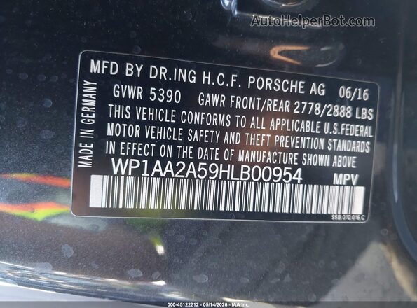 WP1AA2A59HLB00954 2017 PORSCHE MACAN Black Вид підкапотного простору