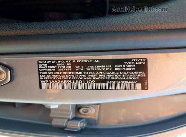 WP1AA2A59LLB01109 2020 PORSCHE MACAN Silver 