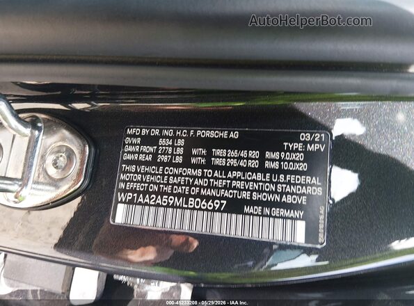 WP1AA2A59MLB06697 2021 PORSCHE MACAN Gray Շարժիչի բաժամունքի տեսք