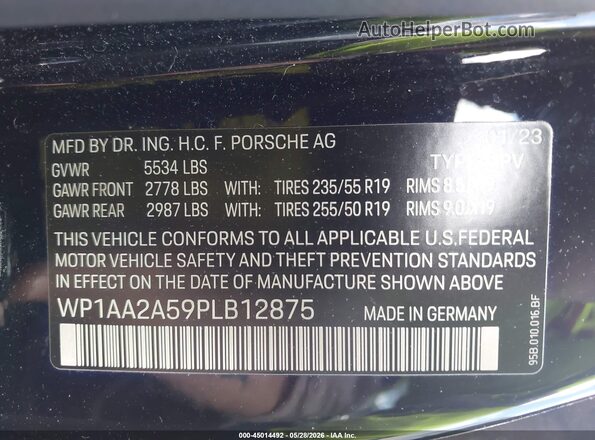 WP1AA2A59PLB12875 2023 PORSCHE MACAN Black ძრავის განყოფილების ხედი