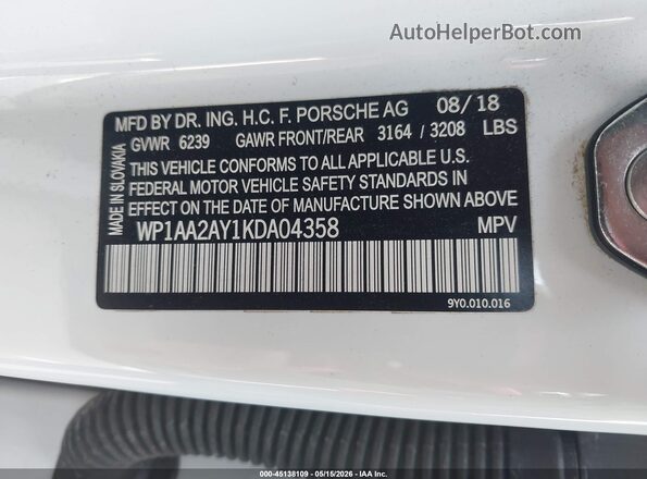 WP1AA2AY1KDA04358 2019 PORSCHE CAYENNE White Вид підкапотного простору