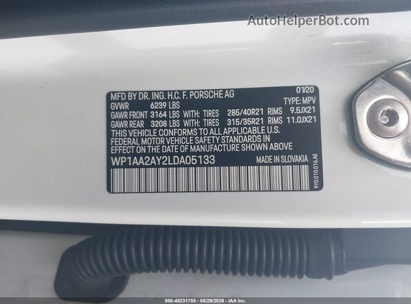 WP1AA2AY2LDA05133 2020 PORSCHE CAYENNE White Engine compartment view