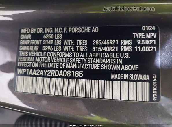 WP1AA2AY2RDA08185 2024 PORSCHE CAYENNE Gray Widok komory silnika