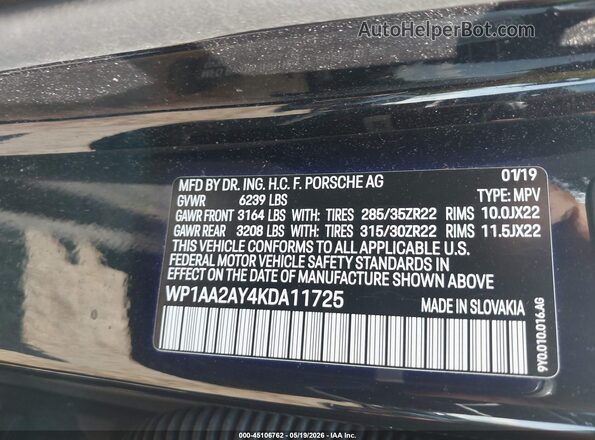 WP1AA2AY4KDA11725 2019 PORSCHE CAYENNE Черный Вид подкапотного пространства