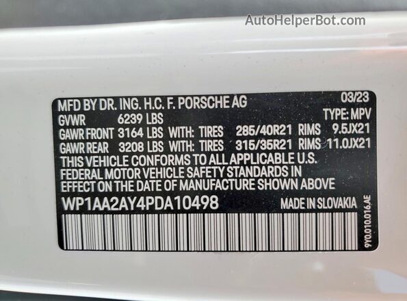 WP1AA2AY4PDA10498 2023 PORSCHE CAYENNE White Vista interior de 360 grados