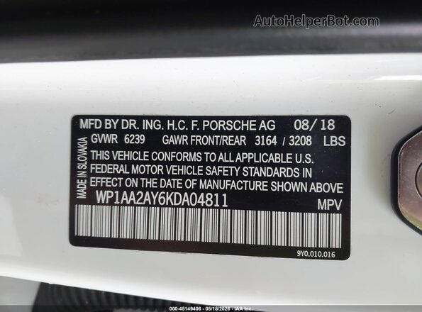 WP1AA2AY6KDA04811 2019 PORSCHE CAYENNE White Շարժիչի բաժամունքի տեսք