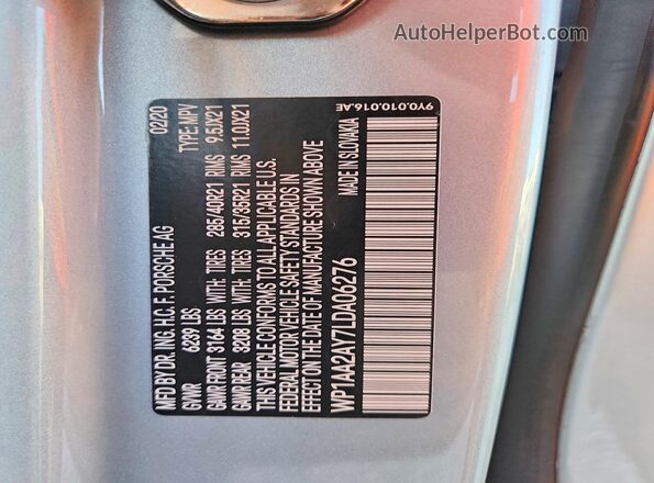 WP1AA2AY7LDA06276 2020 PORSCHE CAYENNE Silver სალონის 360-გრადუსიანი ხედი