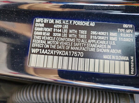 WP1AA2AY9KDA17570 2019 PORSCHE CAYENNE Charcoal Սալոնի 360 աստիճան տեսք