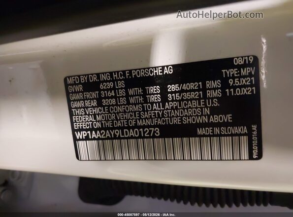 WP1AA2AY9LDA01273 2020 PORSCHE CAYENNE White Շարժիչի բաժամունքի տեսք