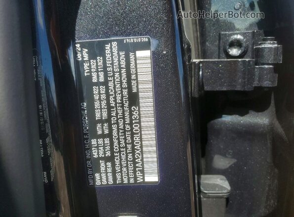 WP1AA2XA0RL001362 2024 PORSCHE MACAN Charcoal VIN კოდის სტიკერის ხედი