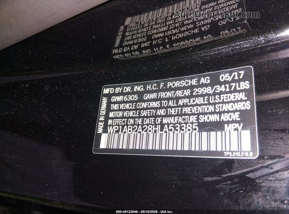 WP1AB2A28HLA53385 2017 PORSCHE CAYENNE Black 