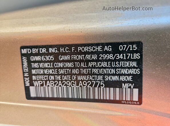 WP1AB2A29GLA92775 2016 PORSCHE CAYENNE Tan 