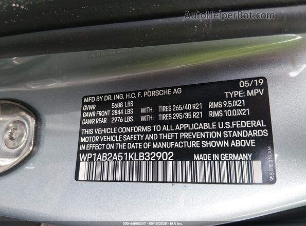 WP1AB2A51KLB32902 2019 PORSCHE MACAN Silver Widok komory silnika