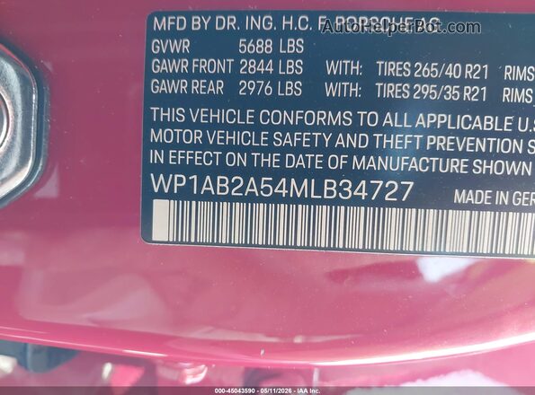WP1AB2A54MLB34727 2021 PORSCHE MACAN Красный Вид подкапотного пространства