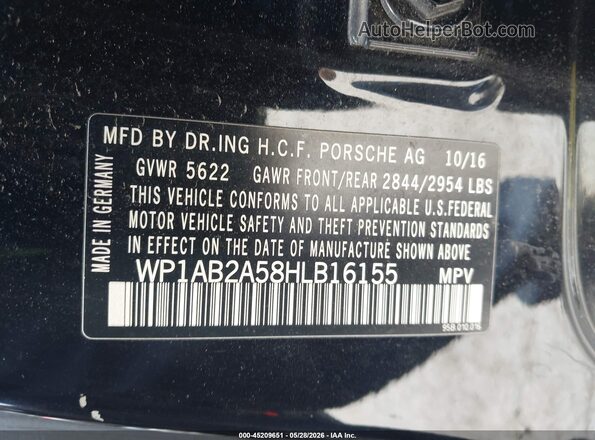 WP1AB2A58HLB16155 2017 PORSCHE MACAN Black Vista del compartimento del motor