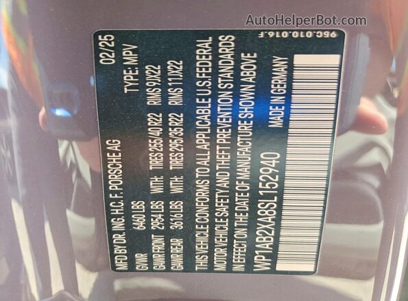WP1AB2XA8SL152940 2025 PORSCHE MACAN Purple VIN კოდის სტიკერის ხედი