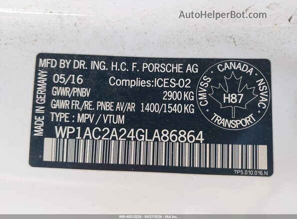 WP1AC2A24GLA86864 2016 PORSCHE CAYENNE White 